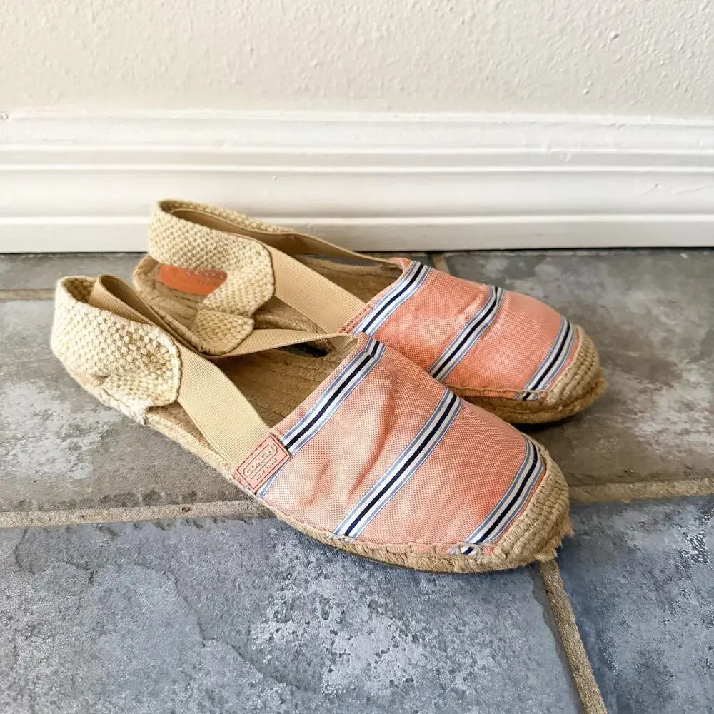 Coach Rayanne Espadrille Sandals Pink Stripe Slingback Size 8